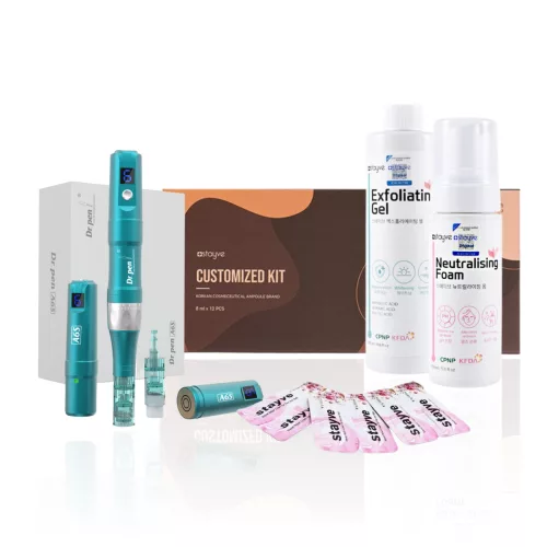 Stayve BB Glow komplett kezdőcsomag: Dr. Pen A6S mezoterápiás gép, 12 db-os ampulla szett, tűmodulok, Exfoliating Gel és Neutralizing Foam egy csomagban.